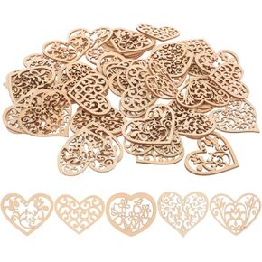 Hollow Heart Shape Wood Craft 100Pcs, Unfinished Wooden Heart Cutout Shape Natural DIY Hand-Made Home Decoration Wooden Embellishments