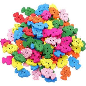 50pcs أزرار كاريكاتورية أسماك خشبية - أزرار حرفة حيوانية ملونة للأطفال ، وأزرار خياطة وملابس DIY - أزرار معطف خشبية قابلة للاستبدال ، وأزرار شكل السمك للحرف اليدوية ، وعقدة الإبرة ، وغرزة متقاطعة