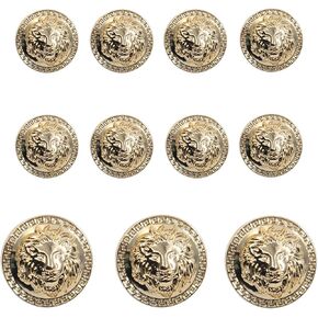 KENDANY 11 Pieces Gold Vintage Antique Metal Blazer Button Set - 3D Lion Head - for Blazer, Suits, Sport Coat, Uniform, Jacket (Gold)