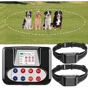 2in1 Wireless Dog Fence - Electric Dog Fence with Remote Shock Training Collar, Adjustable Warning Strength & Range Sizes, Rechargeable Pet Boundary Containment System for 1/2/3/4 Dogs,for3dogs