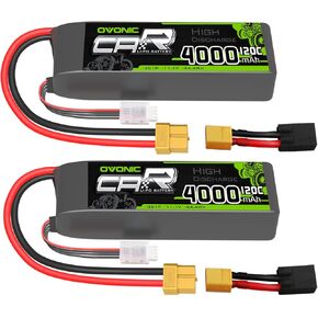 Ovonic 11.1V 3S Lipo Battery 4000mAh 120C مع قابس TRA لـ RC Car RC Truck Airplane Helicopter Boat Car Racing RC Hobby (حزمان)