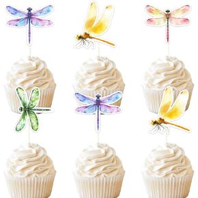 24pcs Dragonfly Cupcake Toppers Toppers Decoration ، الحشرات Dragonfly Cake Cake Micks Fly Garden Birthday Baby Bridal Duffer Bachelorette حفل زفاف اللوازم