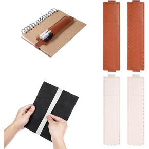 Lusofie 4pcs حامل القلم المرن للكتاب الدفتري القابل للتعديل Pouch Pu Leather Leather Detachable Pency Pouch for Bible والمخططين والمجلدات والكتب (Brown ، Beige)