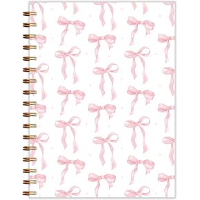 Preppy Girly Pink Bow Spiral Notebook 5.5x8.3 ، Coquette Pink Journal ، Preppy Bow Journal ، Coquette Girly Office Supplies ، Reshetic Notebooks for Women