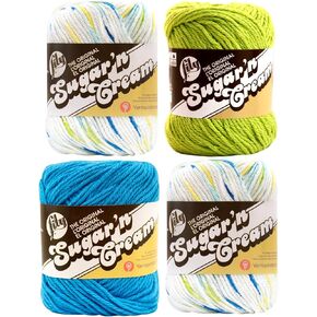 Bulk Buy: Lily Sugar 'n Cream Limited Edition 100% Cotton Yarn (Curated 4-Pack) (Summer Print, Hot Blue, Hot Green)