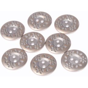 Mibo Buttons & Accessories 8pcs ABS Metal Plated Button - 2 Hole - Engraved Flower and Leaf Design - 36L(22mm) - Silver Brass