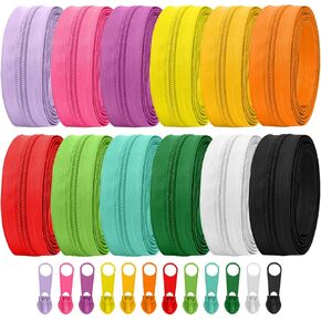 The Yard 36 Yards Nylon Coil Zippers - 12 Pieces, Bulk Zippers for Bags & Clothes (12 Bright Colors)