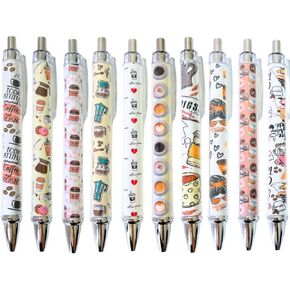 10PC Coffee Pens Brown Cute Coffee Lover Ballpoint Ink Pen Set Themed Gifts for Women Kawaii Aesthetic Drip Latte Cappuccino Moka Milk Coffe Cofee Fun Cool Writing School Office Supplies Stationary