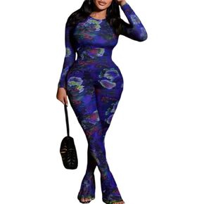 Uni Clau Women’s Sexy 2 Piece Set Floral Print See Through Mesh Long Sleeve Crew Neck Tops and Long Pants Sets Matching Set in Kuwait
