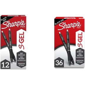 Sharpie S-Gel ، Gel Pens ، Fine Point (0.5mm) ، قلم هلام الحبر الأسود ، 12 Count & S-Gel ، Gel Pens ، Medium Point (0.7mm) ، قلم هلام الحبر الأسود ، 36 Count (حزمة 1)