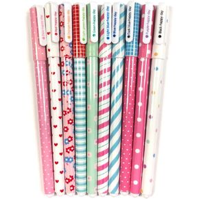 allydrew Wrapables® Cute Novelty Gel Ink Pens, 0.5mm Fine Point (Set of 10) for School, Office, Stationery, Hearts & Stripes Multicolor Ink