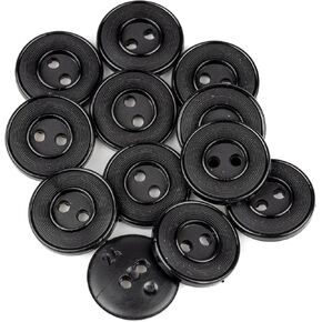 زر وملحقات MIBO 12pcs زر راتنج النايلون - 2 ثقب - نمط سجل الفينيل مع مركز غير لامع - 24L (15 مم) - أسود