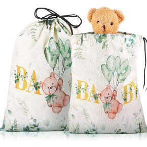 2 Pieces Large Gift Drawstring Bag Large Canvas Gift Colorful Heart Print Present Wedding Wrapping Reusable Present Wrap Bags, 20 x 16 in (Green,Baby)