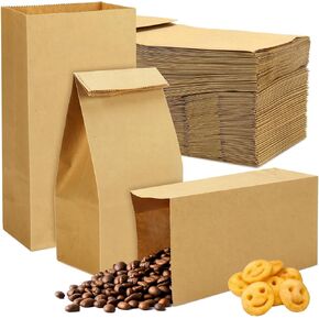 Rcybeo 80 PCS 3.5 "x2.2" x7 "أكياس ورقية بنية صغيرة ، وجبة خفيفة صغيرة من الفشار.