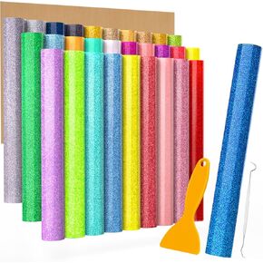Lzerking Heat Transfer Vinyl 33 Sheets 30 Colors Glitter Htv Vinyl with 2 Weeding Tools, 1 Teflon Sheet for T-Shirt, Halloween, 12" x 12" Iron on Vinyl for Cricut, xTool M1 Cutting Machines