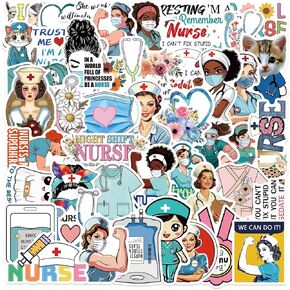 50 PCS ممرضة ملصقات ، ملصقات تمريض فينيل ملصقات البيضاء ملصقات لأجهزة الكمبيوتر المحمولة وزجاجات المياه ، وملحقات يوم الممرضات للعمل