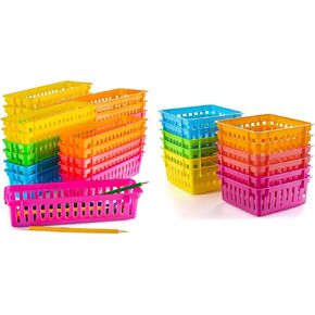 PREXTEX 24-Piece Classroom Storage Baskets Crayon and Pencill Container - Classroom Organization - Crayon Holder - Storage Basket, Shelf & Desk Organizer