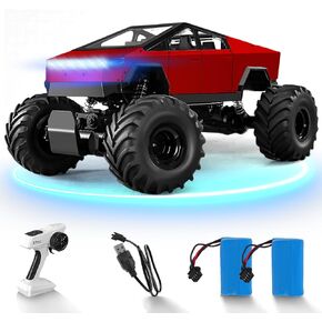 سيارة التحكم عن بُعد ، 2.4 جيجا هرتز 1/8 ، ألعاب سباق السيارات ، وسبائك الألومنيوم 4WD على الطرق الوعرة مع المصباح الأمامي LED وهدايا البطارية القابلة لإعادة الشحن للأولاد البالغين (أحمر)
