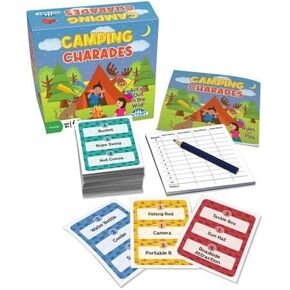 تحتوي لعبة Camping Charades - لعبة ممتعة عائلية للتصرف في The Wild - على 110 بطاقة لفريقان أو أكثر من سن 6 وما فوق