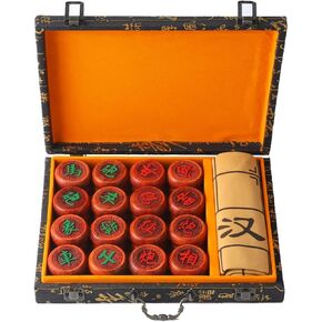 1.88 بوصة Mahogany Chines Heess Gift Set （Xiangqi） Chines Traditions Xiangqi Classic Strategy Board Games 2 Game Travel Game مع صندوق خشبي وجلد شطرنج