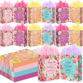 Kolldenn 100 PCS حقائب الهدايا المسيحية للنساء أكياس الهدايا الملهمة بالجملة مع ورق الأنسجة ومقابض لأمي زوجة الأم زوجة الأم عيد الأم الحاضر اللوازم