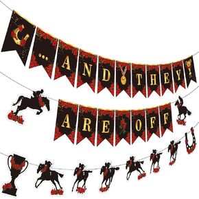 Oudain Derby Banners Racing Racing Decortings و Hear Off Turmers for Rose Derby Birthday Party Party Firm