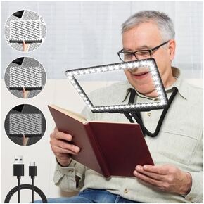 5X Hands Free Magnifying Glass with Light and Stand 43 Ultra-Bright LEDs, Page Magnifier for Reading, Neck Wear Large Magnifying Glass for Reading Small Prints Low Vision Elderly(White)