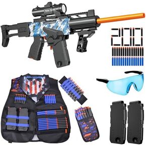 Toy Gun Automatic Sniper Rifle with Scope, Tactical Vest Kit, Toy Foam Blasters with 200 Soft Bullets, 2 Magazinine and Bipod, Electric Gun for Boys Age 8-12, Gifts for Birthday Christmas