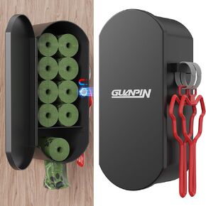 Dog Poop Bag Dispenser Wall Mount with 2Pcs Holders, Magnetic Door Closure,Metal,Corrosion-resistant,High Capacity,Suitable for Indoor, Outdoor, Parks, Beaches, Courtyards, Raising Doggie,Dark Gray