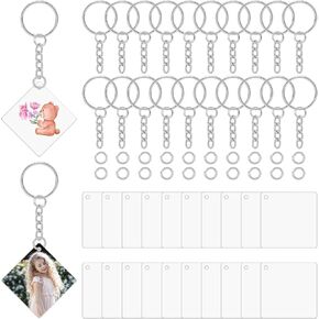 Acrylic Keychain Blanks Set Including 20Pcs Square Clear Acrylic Blanks with Hole 20 Key Chain Rings and 20 Open Jump Rings Clear Ornament Blanks for Keychains DIY Craft Jewelry Labels Gifts Packaging