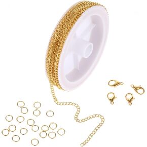 32.8ft Gold Chains for Jewelry Making Necklace Chains 3mm Twisted Links Chain Gold Chain Roll for Crafts with 20PCS Lobster Clasps 50PCS Jump Rings