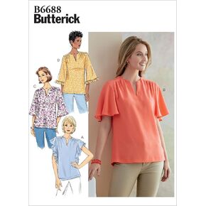 Butterick B6688A5 Easy Semi-Fitted Women's Blouse Sewing Patterns, Sizes 6-14, White