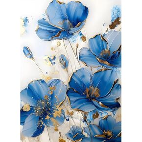 MXJSUA Blue Flower Flower Painting Kits للبالغين ، مجموعات فن الماس 5D للمبتدئين ، DIY Cull Drill Paint with Diamond for Home Wall Decor
