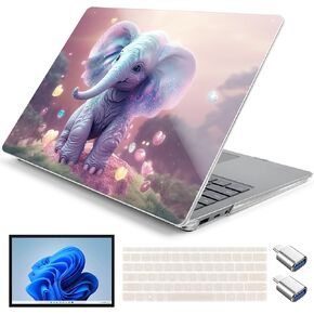 حالة لجهاز الكمبيوتر المحمول السطحي Microsoft 5/4/3 15 بوصة 2022 2021 2019 إطلاق مع راحة النخيل المعدنية ، قشرة صلبة مع غطاء لوحة المفاتيح وحامي الشاشة و 2 OTG محولات ، فيل جميل