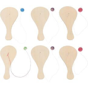 Imikeya 6pcs مجموعة كرة مجداف خشبية - ألعاب كرة مجداف فارغة DIY للأطفال ، ألعاب الحفلات ، والمرح العائلي الداخلي والخارجي