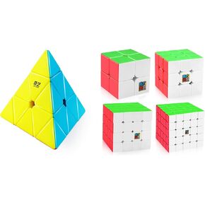 D-Fantix Qytoys Qiming هرم السرعة التي لا تصدر مكعبات مكعبات مكعبات مكعب + مجموعة مكعبات السرعة ، Moyu Mofang Jiaoshi Mf2s 2x2 Mf3s 3x3 Mf4s 4x4 Mf5s 5x5 مكعبات السرعة التي لا تلصقها.
