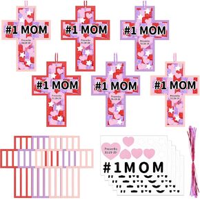 24Sets عيد الأم الحرف اليدوية #1 أمي الصليب الديني الصليب Suncatcher الأنسجة الورقية طقم DIY مسيحية الصليب ملصق جعل الخاص بك الصليب الخاص بك معلقة لحضور النشاط في مدرسة يوم الأحد منزل النشاط