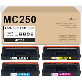 خرطوشة MC250 Toner (4 عبوات ، KCMY) بديل عالي العائد لـ RICOH 408348 408349 408350 408351 Toner Cartridge for M C250FW M C250FWB M C251FW P C301W P C311W P C301SF P C301