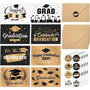 Graduation Cards, 24 Pack Congratulations Card for Graduation, 4x6in Grad Greeting Cards with Envelopes & Stickers, Grad Gift Card for College & High School (8 Designs)