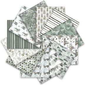 Whaline 12pcs حزم النسيج القطني للألوان المائية 18 × 22 بوصة للألوان المائية الغابات الجبلية ربع الزمن الشتاء خياطة اللحف برقع لعيد الميلاد DIY مصنوعة يدويًا خياطة مصنوعة يدويًا