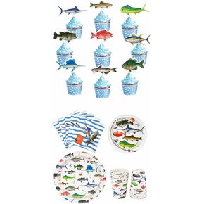 ويرنزاي 64pcs ذهب لحفلات لصيد الأسماك + 36pcs الصيد كب كيك أعلى القبعات