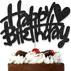 Black Glitter Happy Birthday Cake Topper – Perfect for Birthday and Anniversary Celebrations, Themed Party Cake Decorations, and Supplies!
