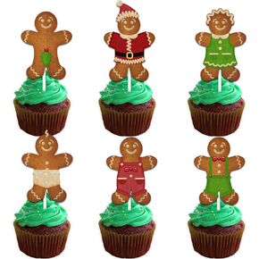 18pcs Brown Glitter Gingerbread Man Dessert Cupcake Topper Pick for Winter Merry Christmas Theme Decor Supplies Baby Shower Woman Man Happy Birthday Party Decoration
