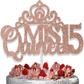 Mis Quince Años Cake Topper – Feliz 15 Años | Sweet 15 | Hello 15 | Happy 15th Birthday Party Decoration (rose golden)