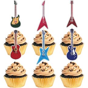 Guitar Rock Music Cupcake Toppers,Guitar Player Cupcake Toppers Decoration,Rock Theme Cake Party Decoration, Wedding Baby Shower Musician Party Supplies.18 Pcs