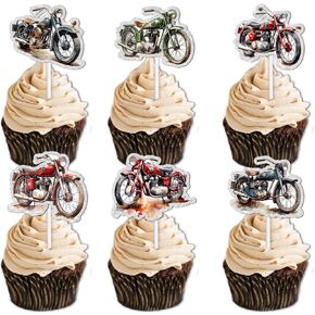18pcs Red Glitter Dessert Cupcake Topper Cheer to Motorcycle Rider Racing Sport موضوع الديكور اللوازم الرجال