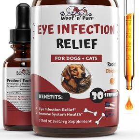 Natural Dog & Cat Eye Infection Treatment - May Help to Relieve Eye Infections, Redness, Itchiness, & Much More - Dog Vitamins - Dog Supplements - Cat Vitamins - 1 fl oz - Chicken Flavor