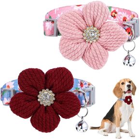 simarro 2Pcs Dog Collar with A Flower Attached, Breakaway Dog Collar, with Rhinestone Puppy Collars, Adjustable Collers for Small and Medium Dogs, Puppy Collars for Girl Dog (Pink + Yellow)