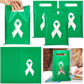 Fuutreo 100 PCS التوعية بالصحة العقلية أكياس بلاستيكية تعامل مع أكياس هدايا الشريط الأخضر للعوامل
