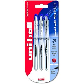 UB-200 Vision Elite Medium Rollerball Abs ، Blue Uni Super Ink ، Proof There Proof ، 0.8 مم ، حزمة من 3